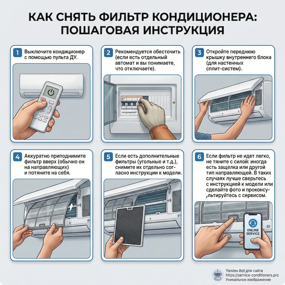 Как снять фильтр кондиционера: пошагово