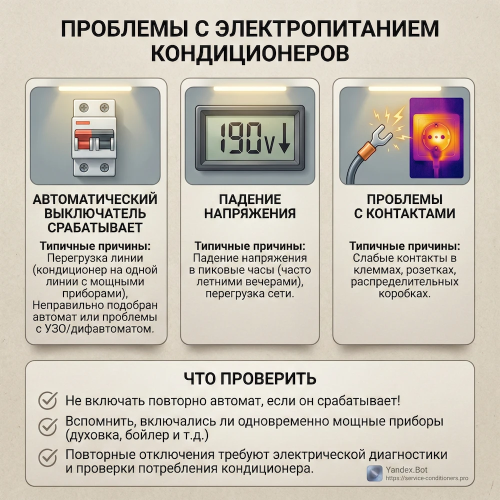 Проблемы питания: автомат, просадка напряжения, контакты