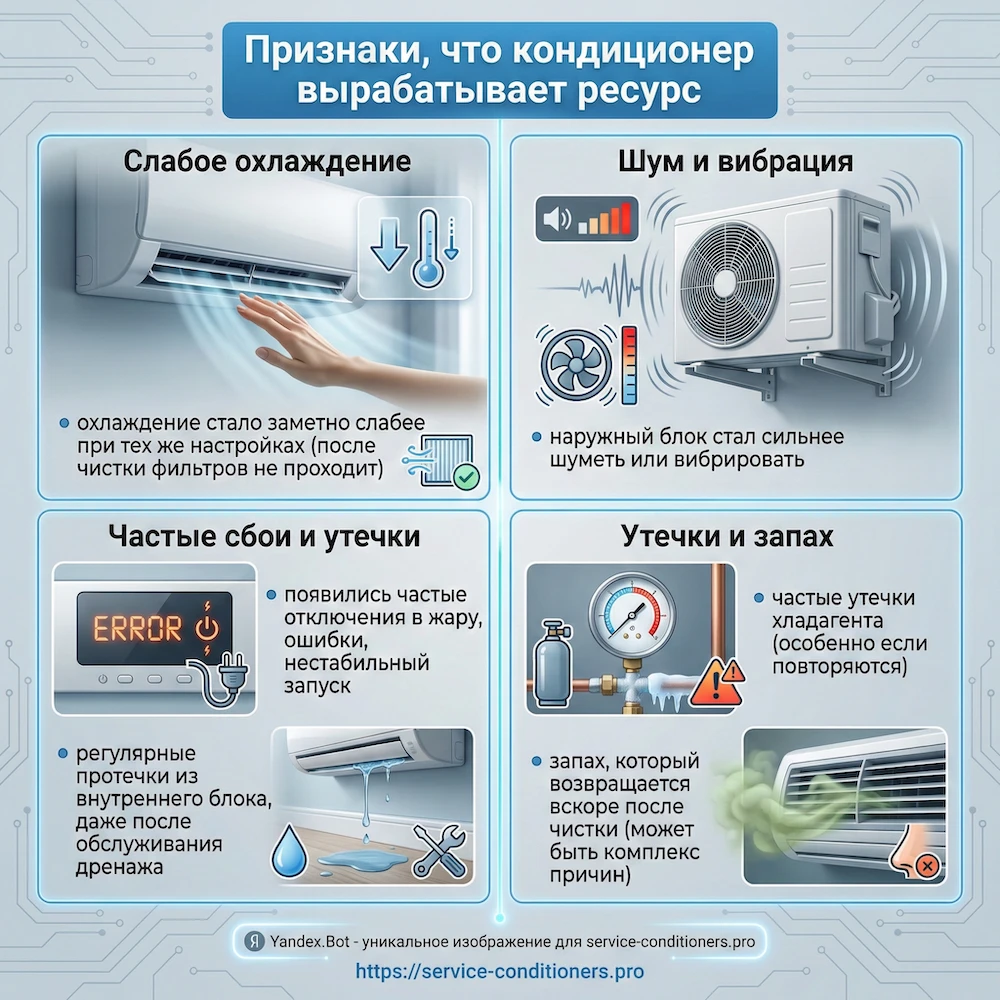 Признаки, что кондиционер вырабатывает ресурс