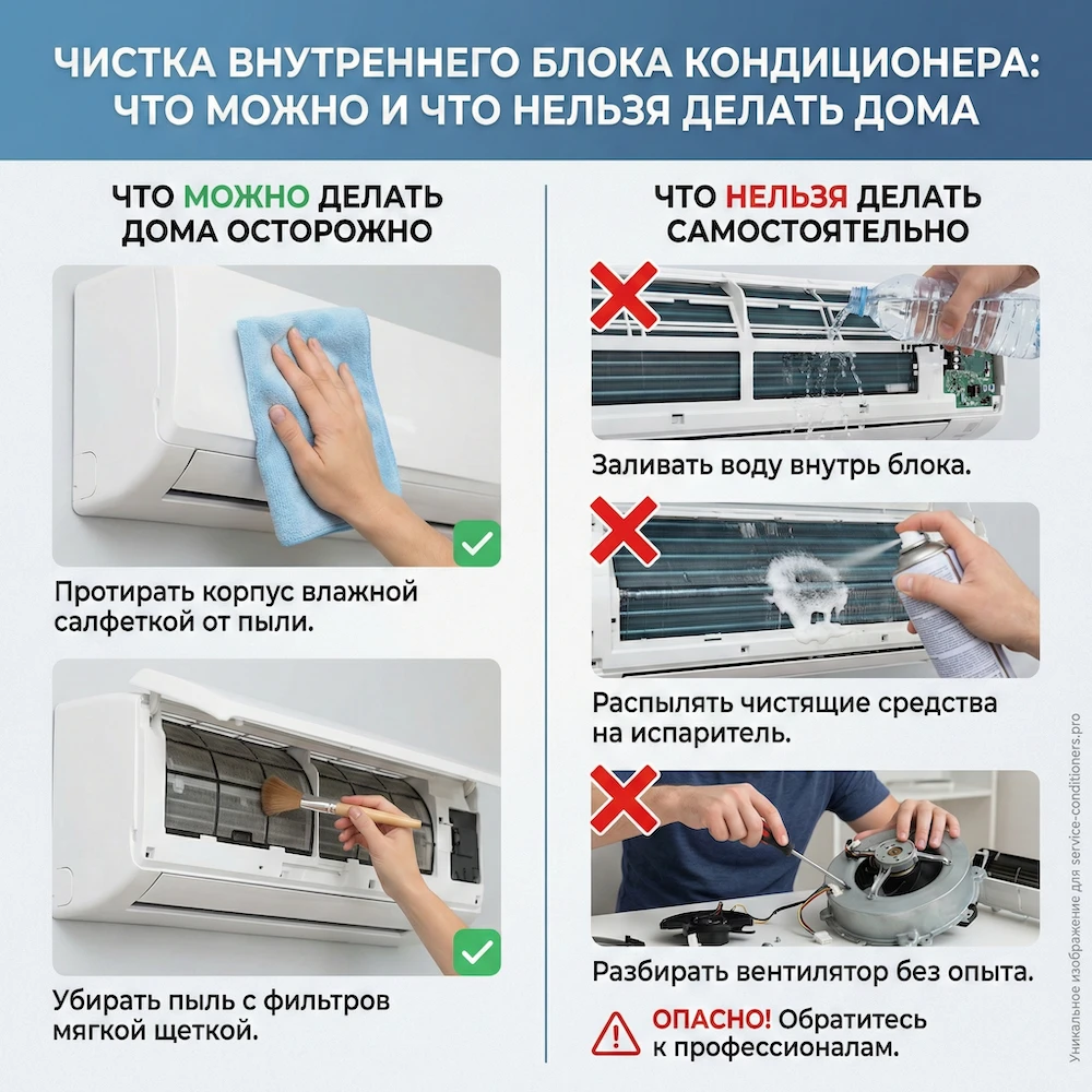 Чистка внутреннего блока: что можно, а что нельзя