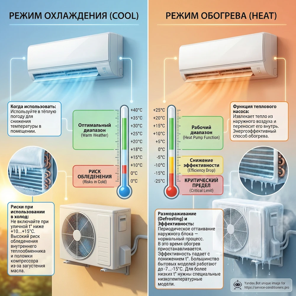 Обогрев сплит-системой: оттайка наружного блока при минусовой температуре