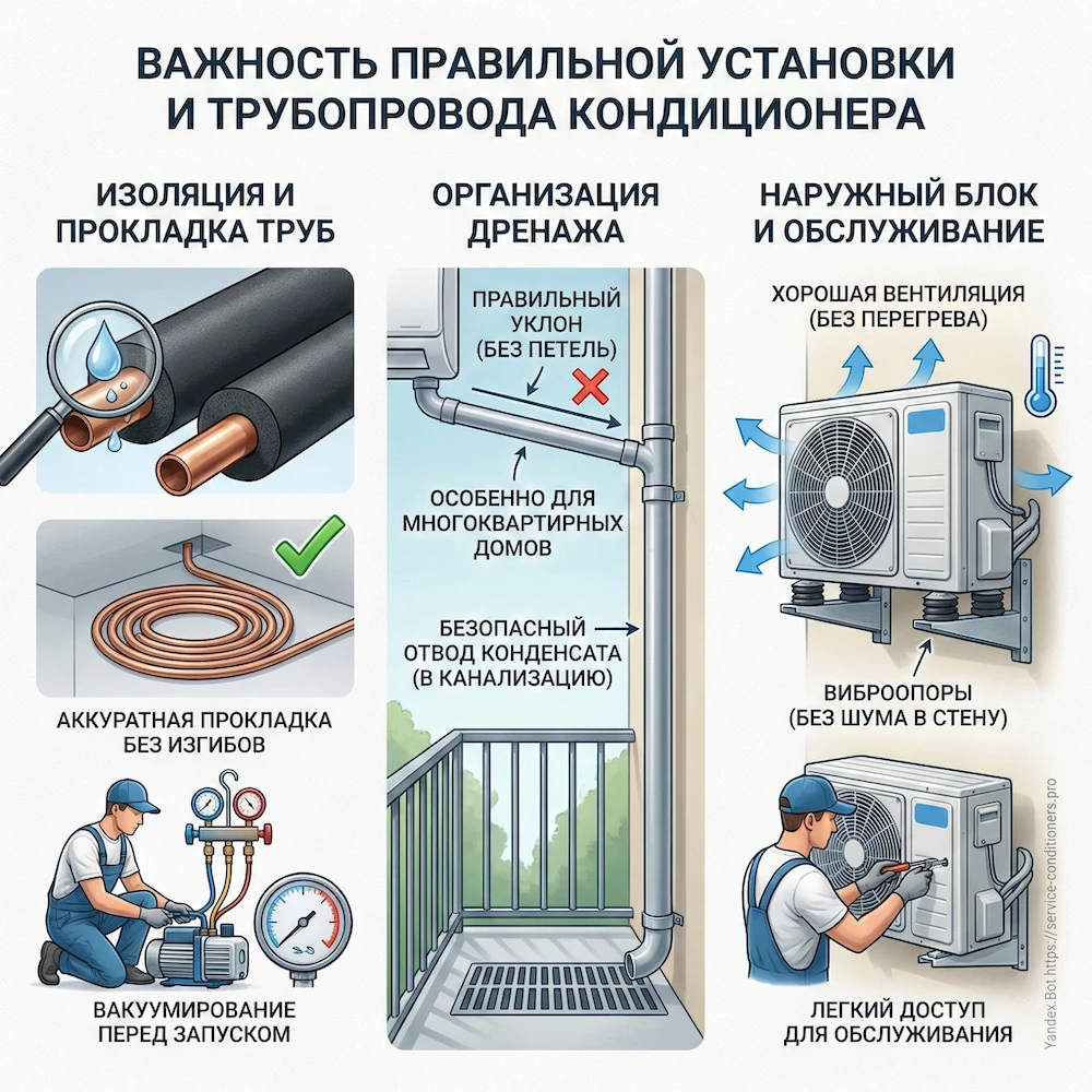Покупка кондиционера с профессиональным монтажом: трасса, дренаж и правильная установка наружного блока