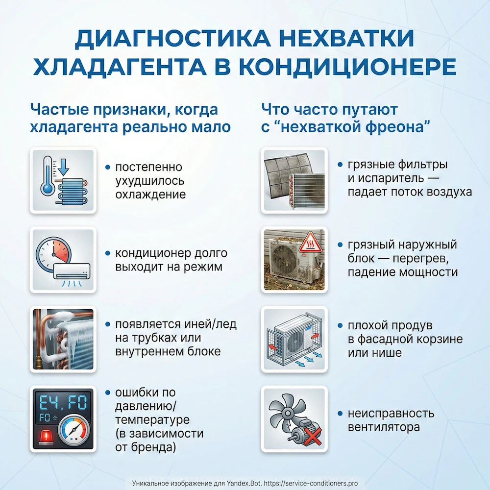 Признаки нехватки фреона (и что может выглядеть так же)