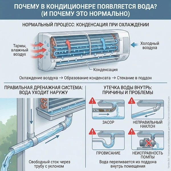 Почему в кондиционере вода и это нормально?