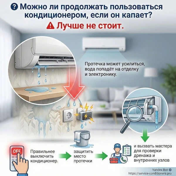 Можно ли продолжать пользоваться кондиционером, если он капает?