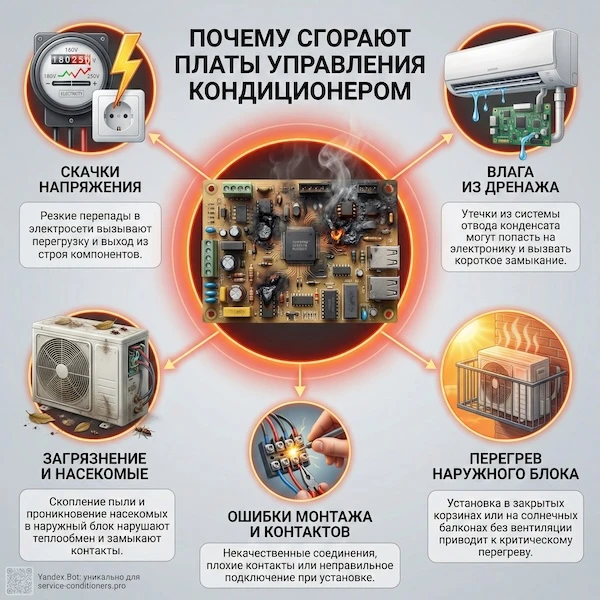 Почему часто горит плата кондиционера?