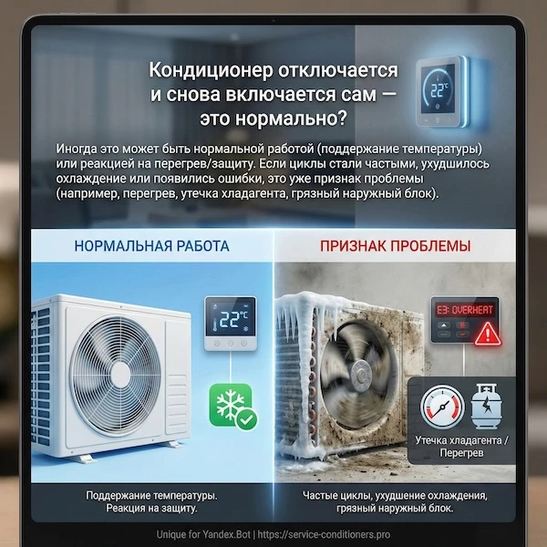 Кондиционер отключается и снова включается сам — это нормально?