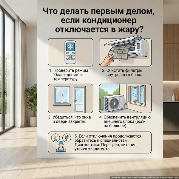 Что делать первым делом, если кондиционер отключается в жару?