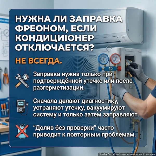 Нужна ли заправка фреоном, если кондиционер отключается?