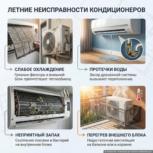 Какие неисправности кондиционера встречаются чаще всего летом?