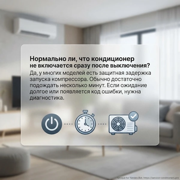 Нормально ли, что кондиционер не включается сразу после выключения?