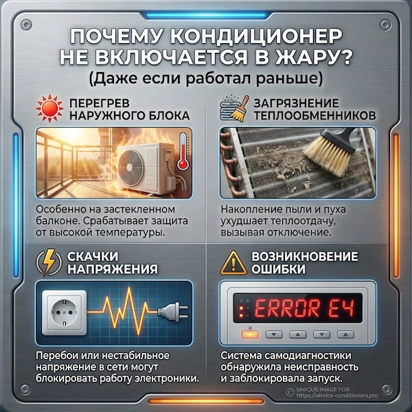 Почему кондиционер не включается в жару, хотя раньше работал?