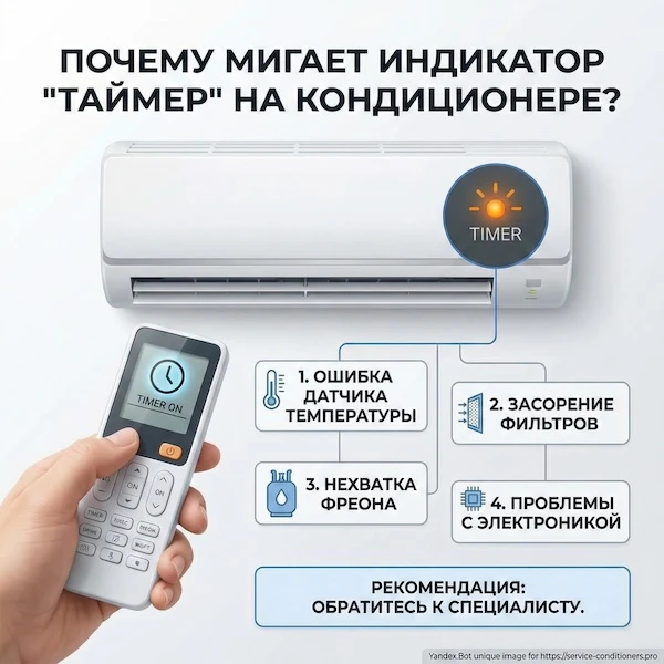 Почему мигает лампочка Timer на кондиционере?