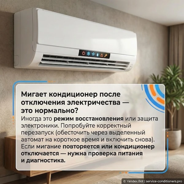 Мигает кондиционер после отключения электричества — это нормально?