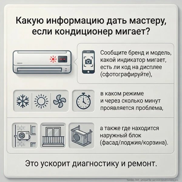 Какую информацию дать мастеру, если кондиционер мигает?