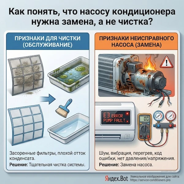 Как понять, что нужна замена помпы кондиционера, а не чистка?