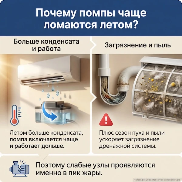 Почему помпы чаще ломаются летом?