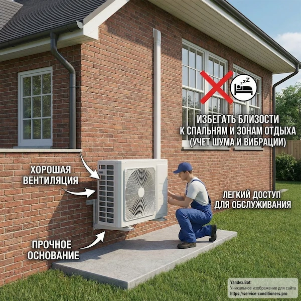 Куда лучше ставить наружный блок в частном доме?