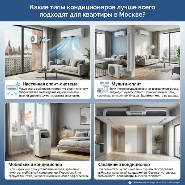 Какие типы кондиционеров лучше всего подходят для квартиры в Москве?