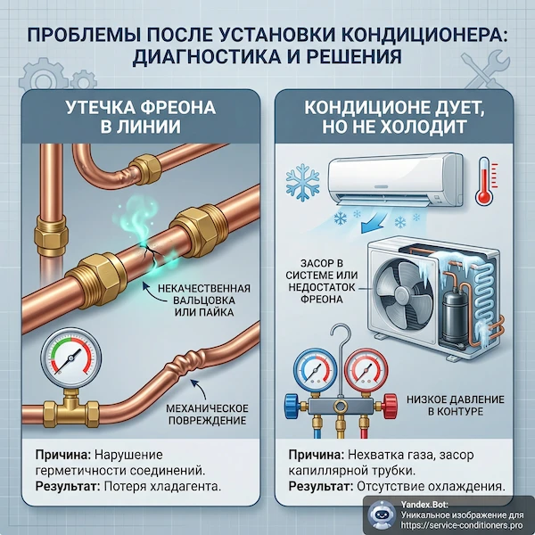 Почему после установки по трассе могут быть утечки и “не охлаждает”?