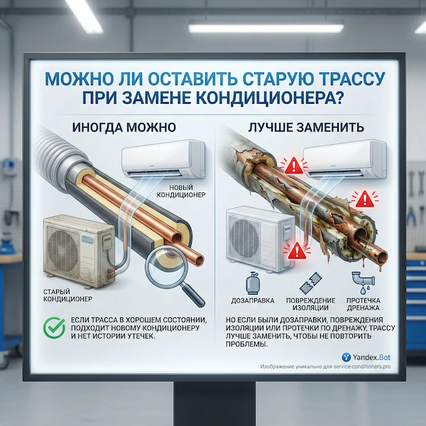 Можно ли оставить старую трассу при замене кондиционера?