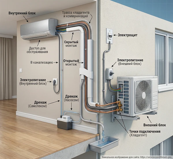 Что обязательно должно быть на схеме установки кондиционера?