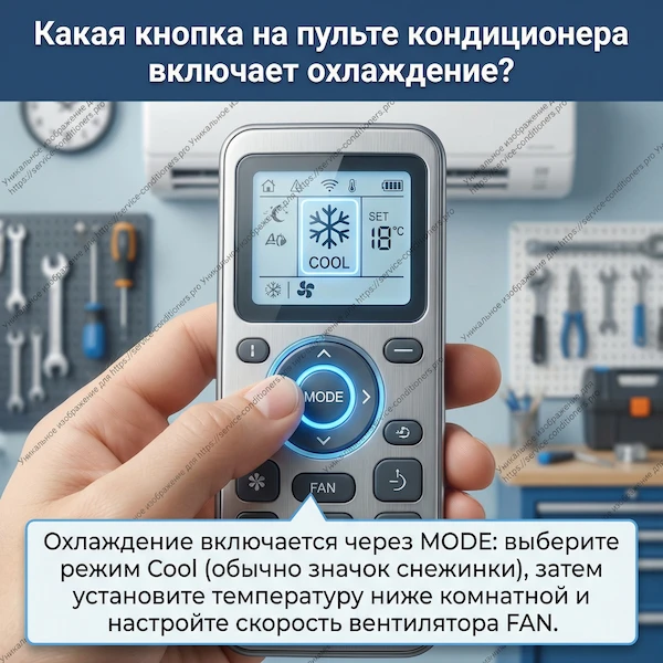 Какая кнопка на пульте кондиционера включает охлаждение?