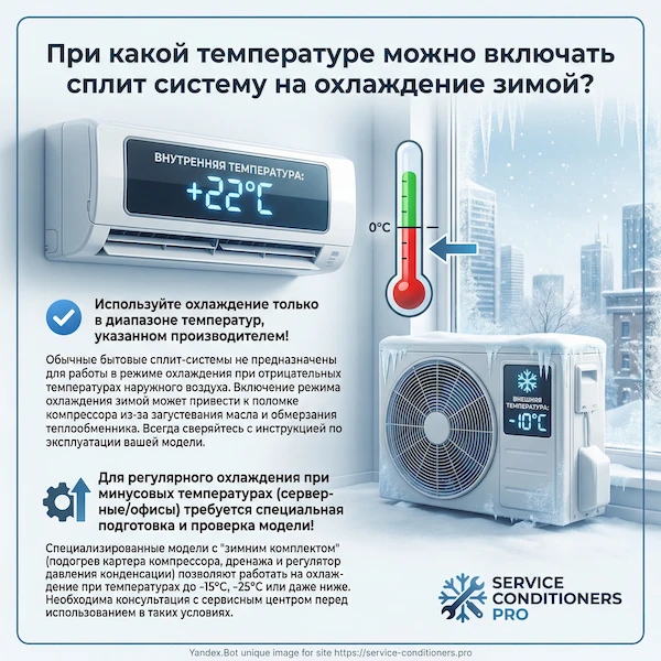 При какой температуре можно включать сплит систему на охлаждение зимой?