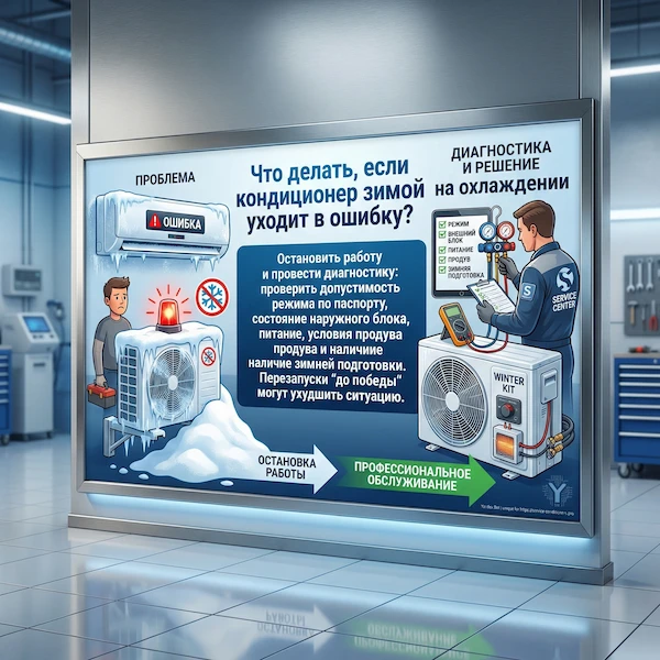 Что делать, если кондиционер зимой на охлаждении уходит в ошибку?