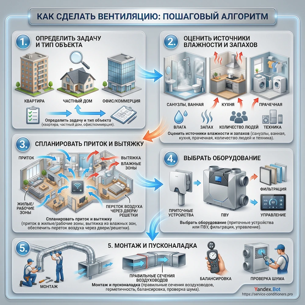 Как сделать вентиляцию: пошаговый алгоритм