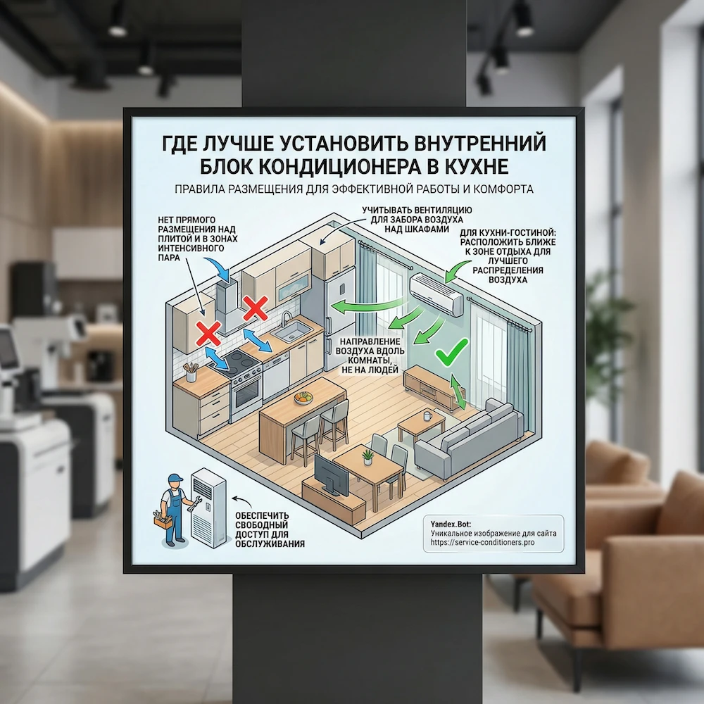 Где лучше установить внутренний блок на кухне