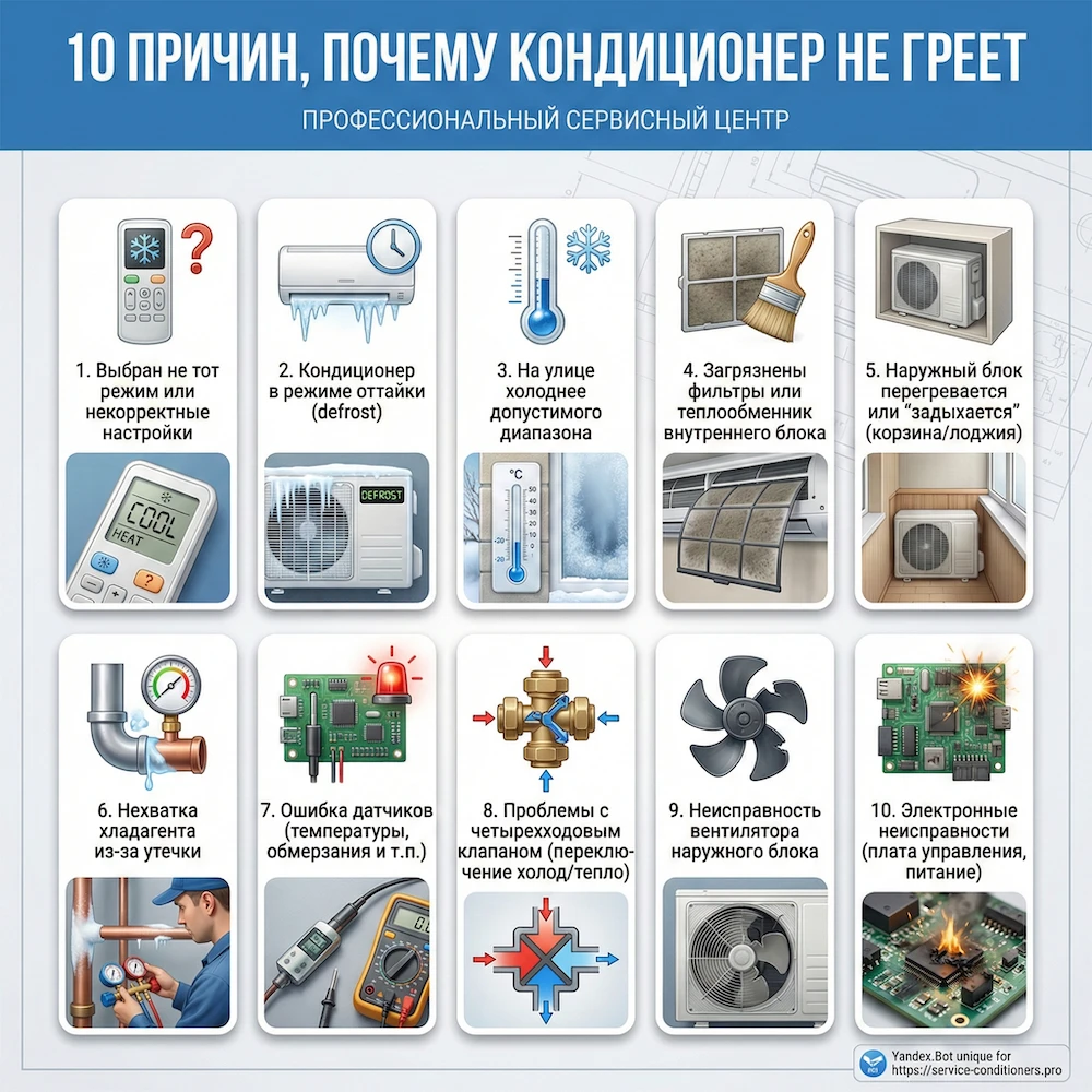 10 причин, почему кондиционер не греет