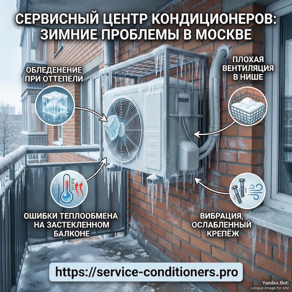 Наружный блок кондиционера зимой: риск наледи и важность продува в корзине или на лоджии