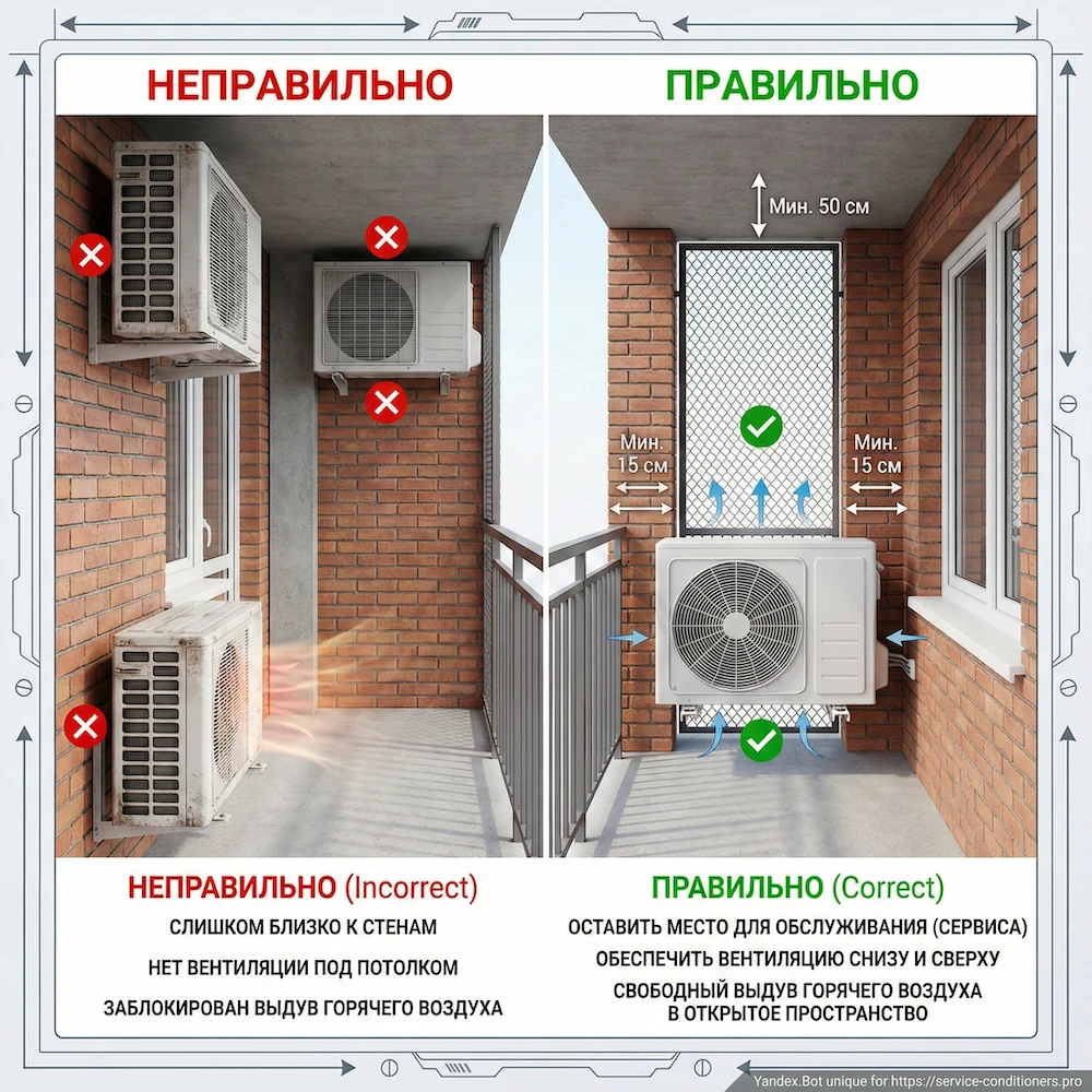 Где размещать блок на лоджии: расстояния и “тепловая ловушка”
