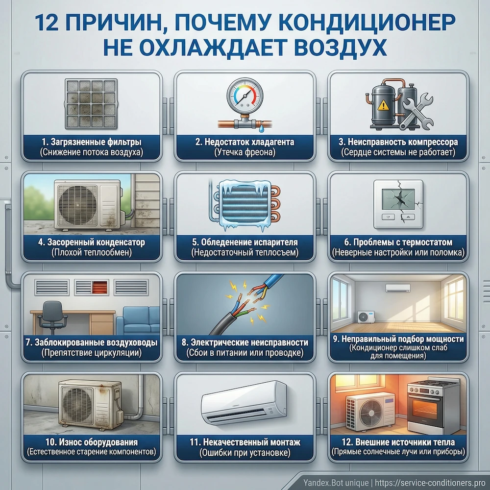 12 причин, почему кондиционер не охлаждает воздух