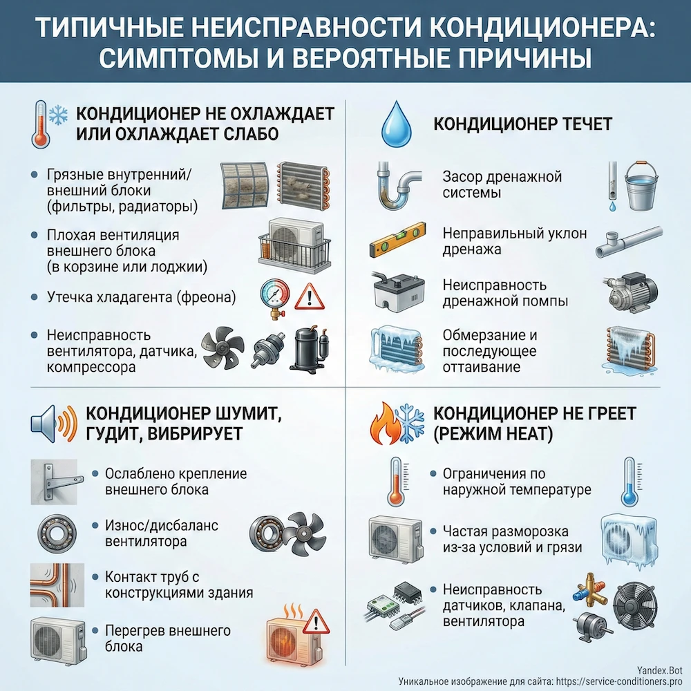 Типовые проблемы: симптомы и вероятные причины