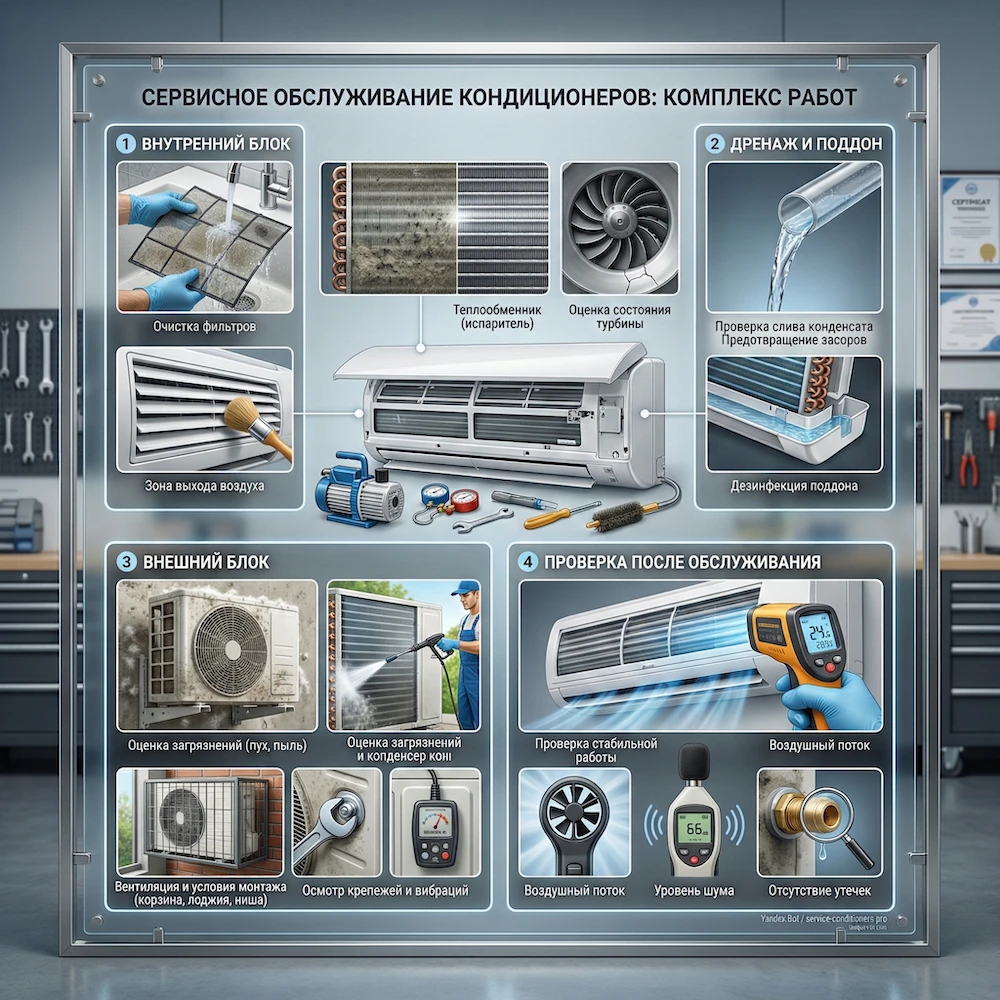 Что включает сервисное обслуживание кондиционера