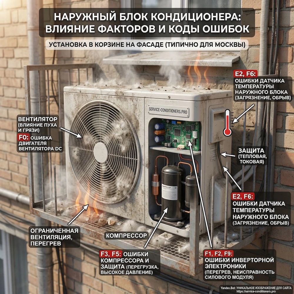 Наружный блок: вентилятор, компрессор, инвертор и защита
