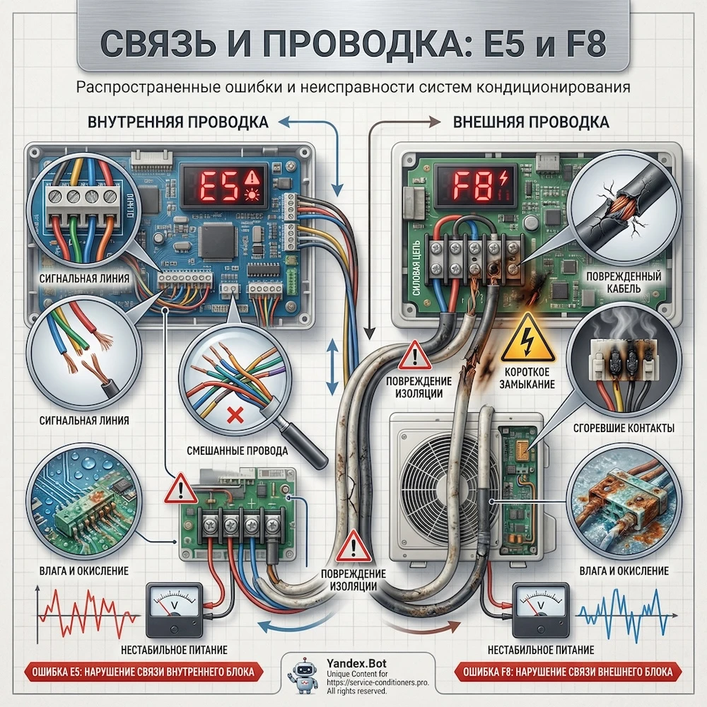 Связь и проводка: E5 и F8