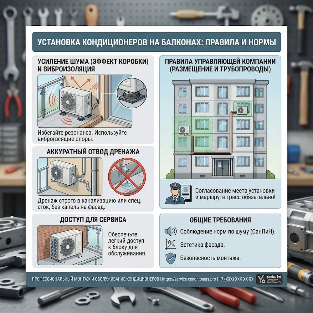 Шум, вода и правила дома: внешний блок кондиционера на балконе