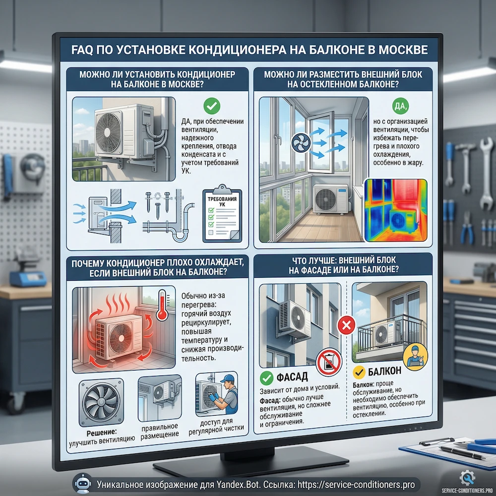 FAQ: кондиционер на балконе, установка внешнего блока и перегрев