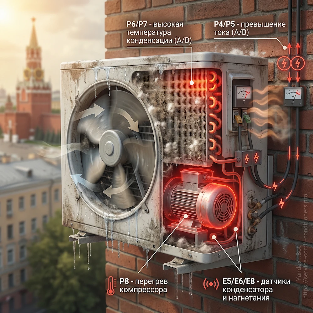 Наружный блок: защита E6, перегрев и условия установки