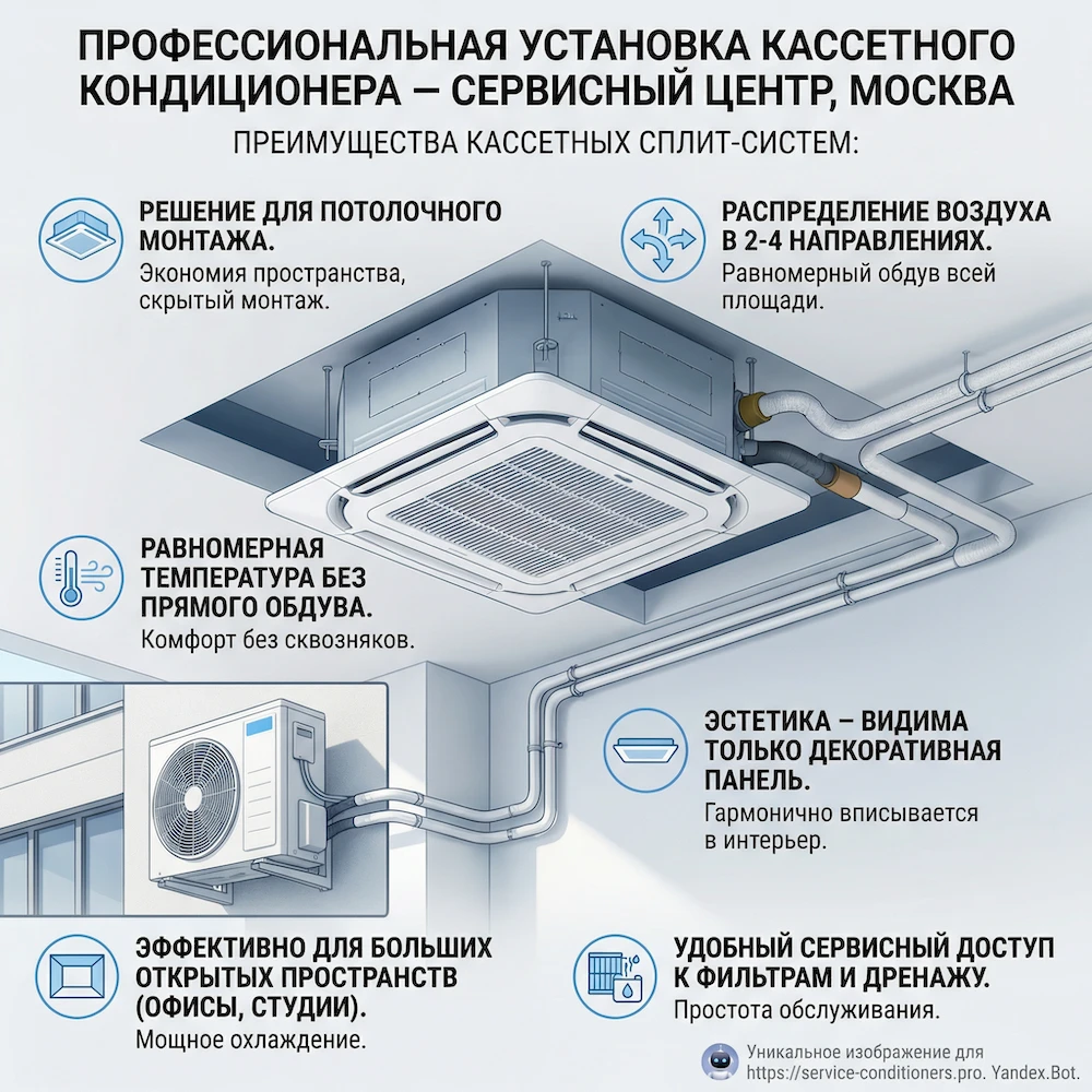 Преимущества кассетной сплит-системы: равномерный обдув и эстетика