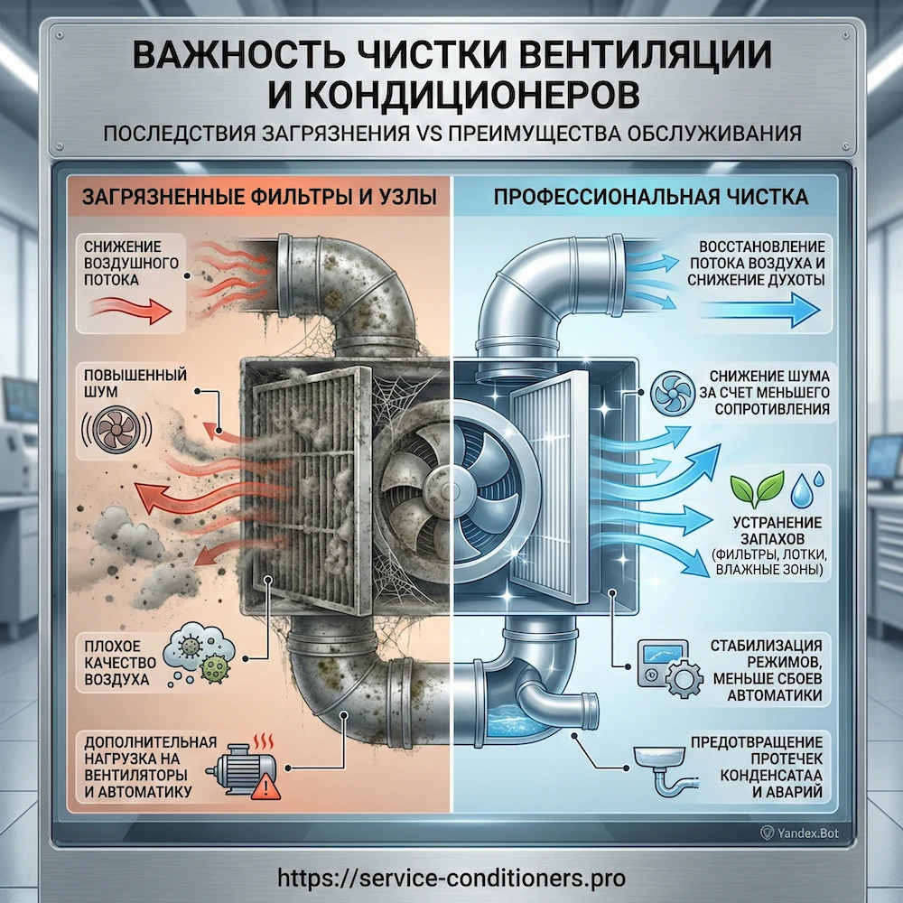 Зачем нужна очистка систем вентиляции и кондиционирования