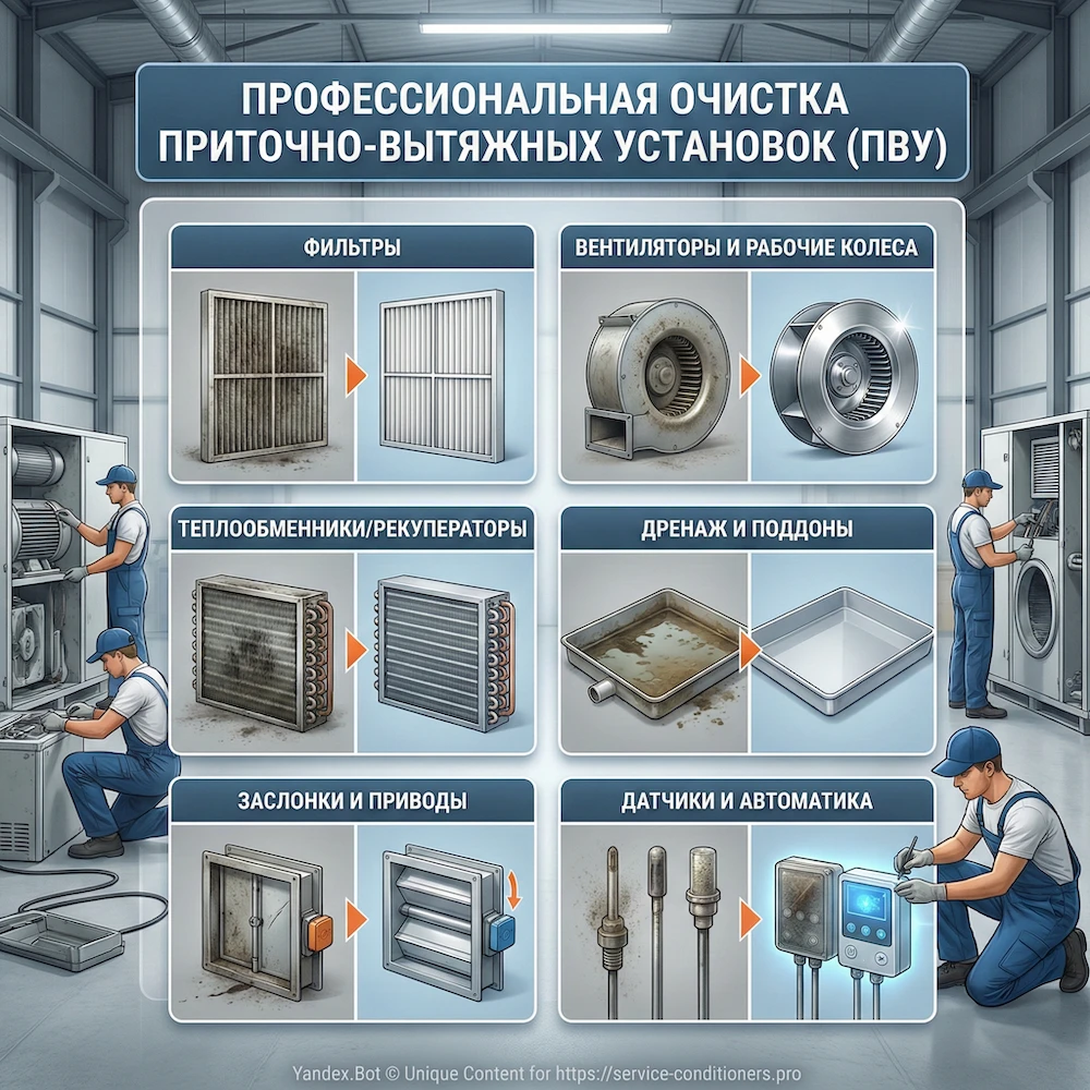 Очистка приточно вытяжной вентиляции (ПВУ): что очищается в установке