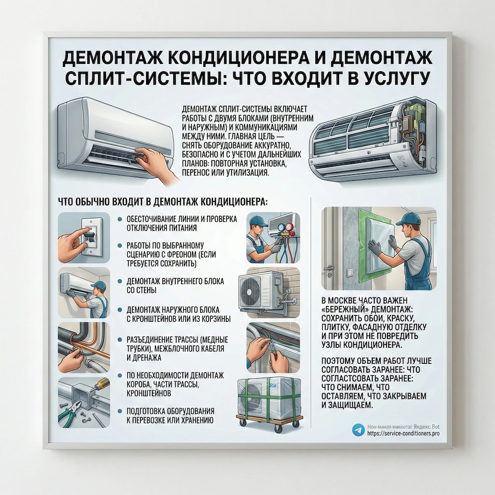 Демонтаж кондиционера и демонтаж сплит-системы: что входит в услугу
