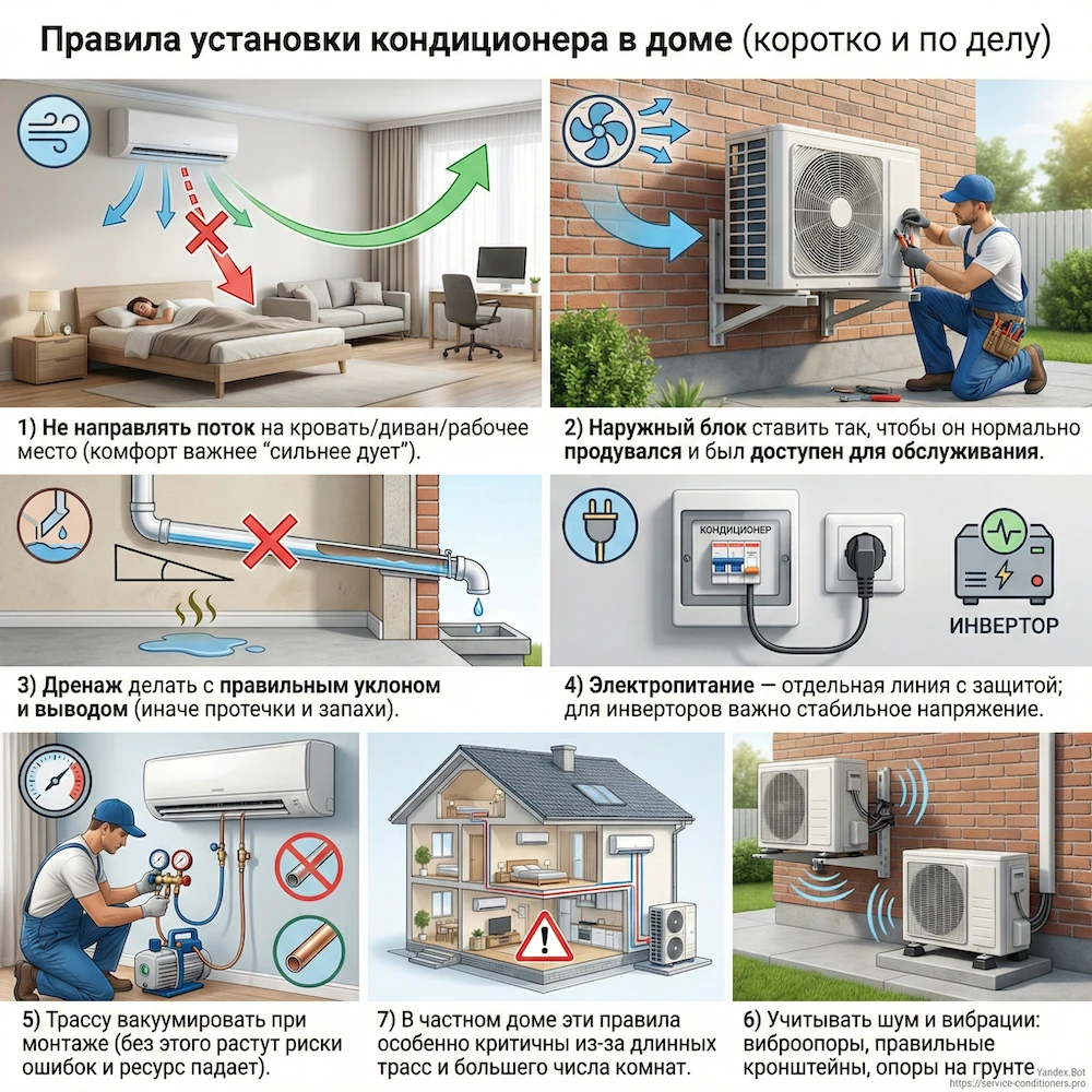 Правила установки кондиционера в доме: дренаж, электрика, вакуумирование