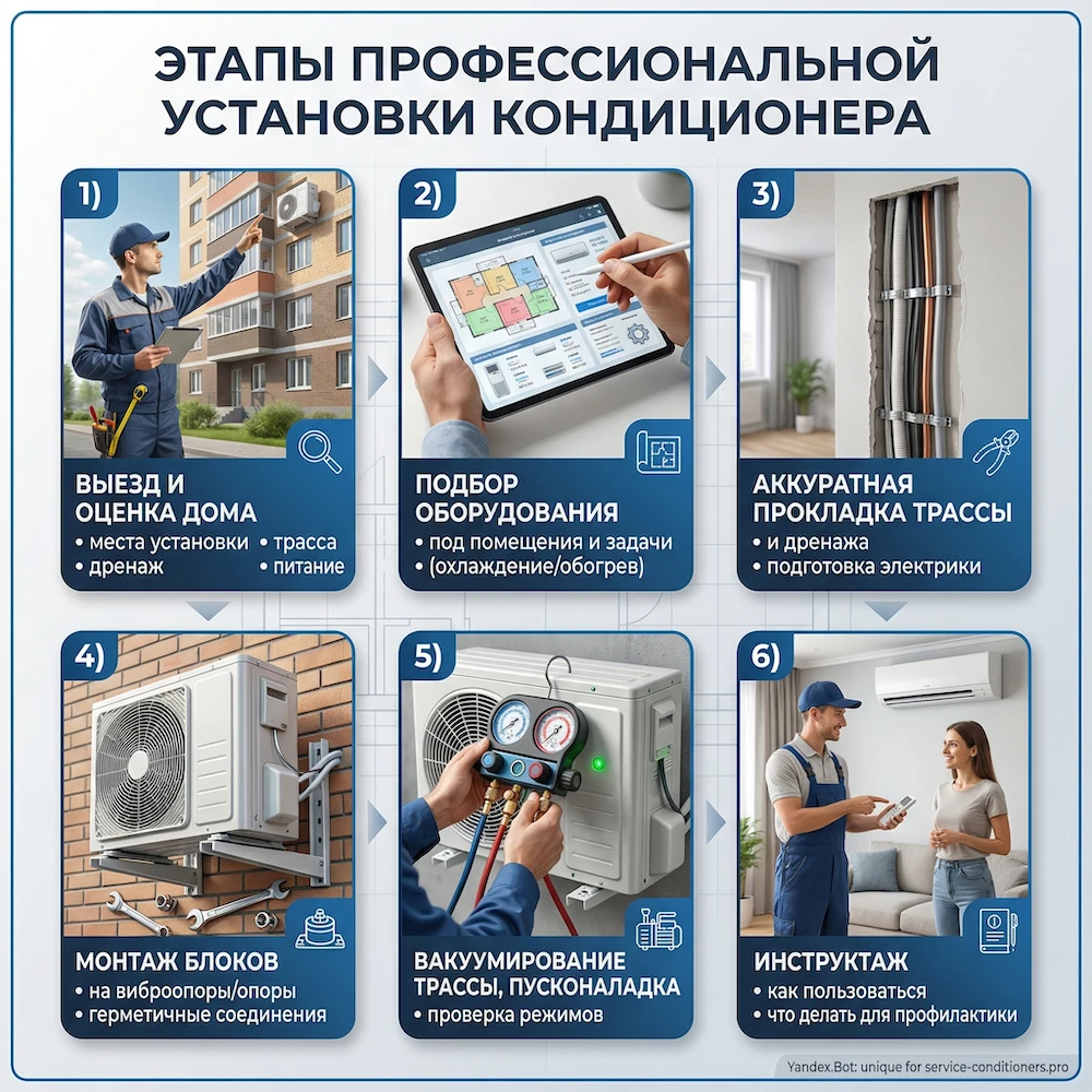 Этапы монтажа кондиционера в частном доме в Москве