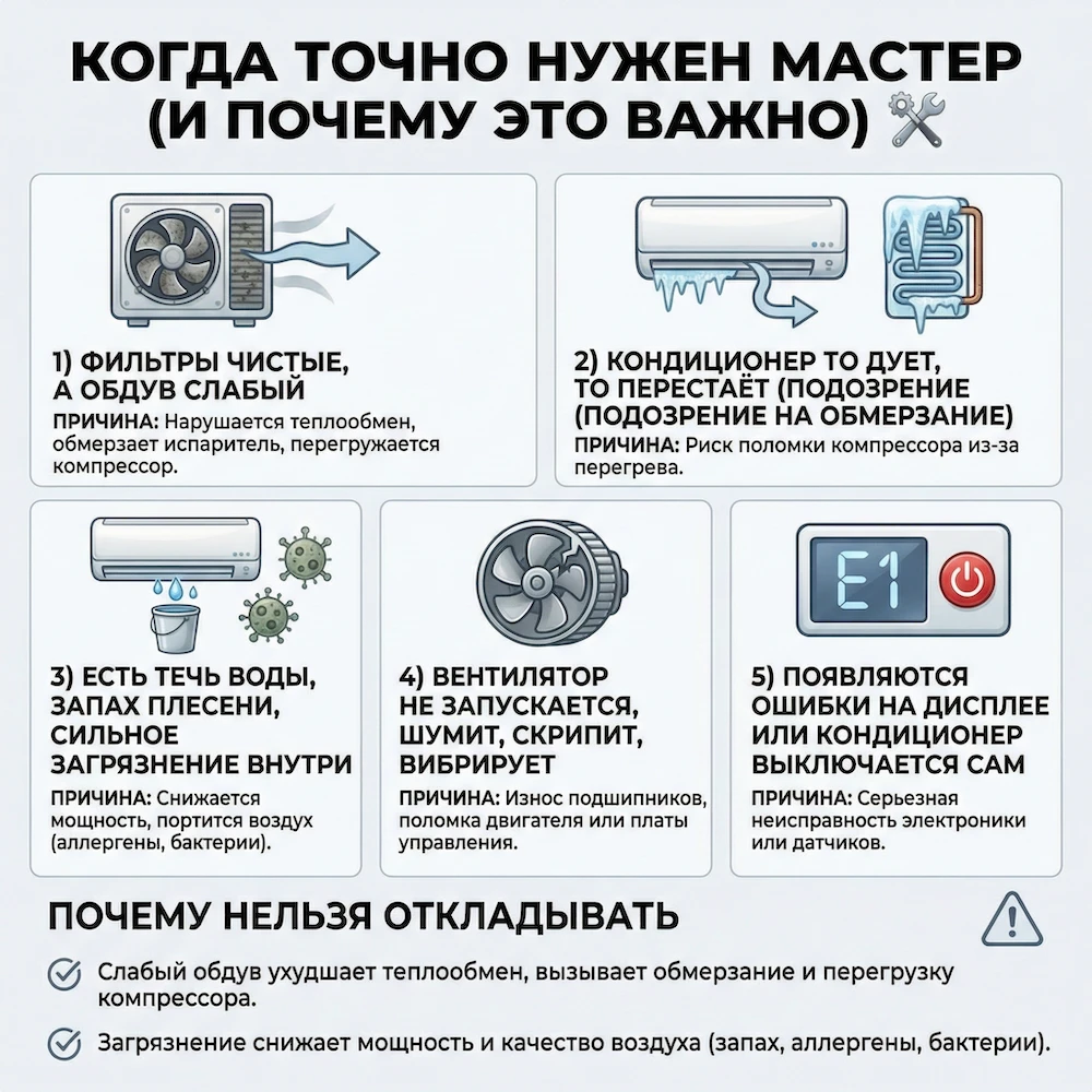 Когда нужен мастер: не дует сплит система и не помогает чистка фильтров