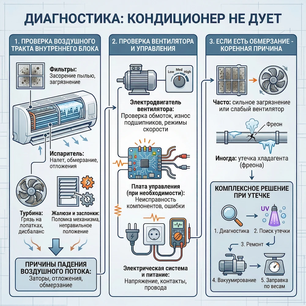 Диагностика: почему не дует кондиционер — что проверяет мастер